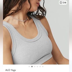 ALO Yoga Light Gray Ribbed Crop Top wellness bra tank
